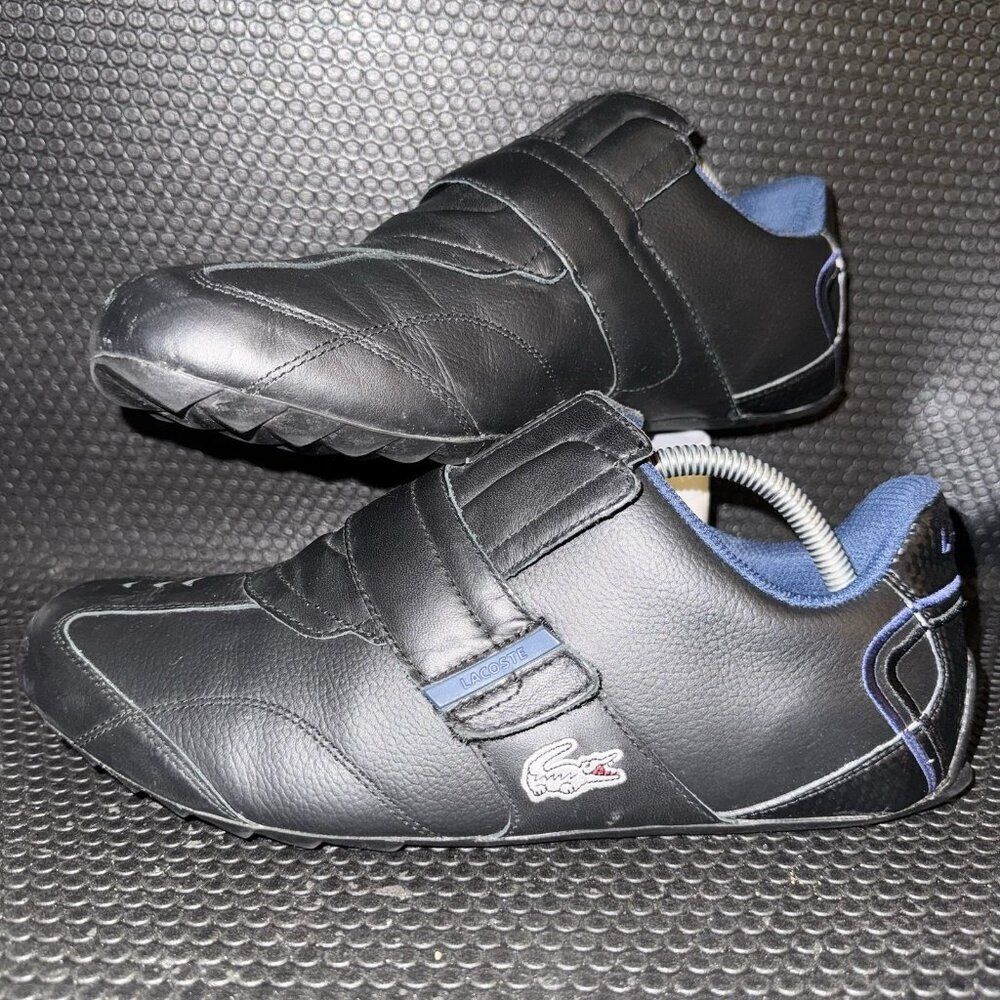 Lacoste Swerve SU SPM Black Leather Blue Sport Book And Loop Shoes Men’s Size 10